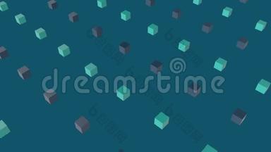蓝色背景的绿色和棕色方块动画