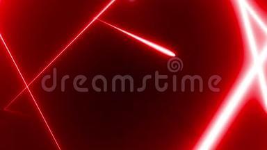 <strong>霓虹</strong>灯三角隧道中由黑色背景上生动的红色<strong>线条</strong>构成的运动，3D渲染4K视频