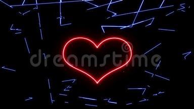 霓虹灯中的一个心脏信号，周围环绕着一个样式化的线条