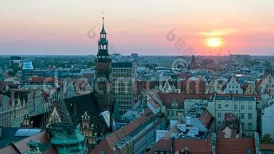 波兰著名城市的景色。 欧洲文化<strong>之都</strong>。 市中心市政厅，市场广场，天空塔