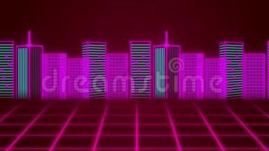 粉红色、绿色和粉红色绘制的三维城市景观动画