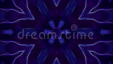 4k环形科幻3d背景，辉光蓝色粒子形成线条、表面，复杂的对称结构如恒星
