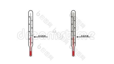 温度计测量温度。温度计读数。人体温度的信息图表。