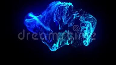 在4k水中注射荧光蓝墨水。 油墨流动中辉光粒子的三维渲染。 Luma哑光频道