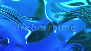 蓝色液态金属表面的抽象背景，动画平滑。 3D波浪布表面的渲染