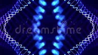 循环科幻3D抽象背景。 发光的蓝色<strong>粒子</strong>形成<strong>线条</strong>，对称的结构，如在微世界或