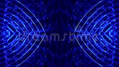 循环科幻3D抽象背景。 发光的蓝色<strong>粒子</strong>形成<strong>线条</strong>，对称的结构，如在微世界或