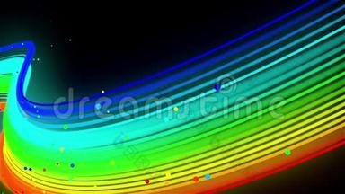 彩虹色霓虹线在空中飞舞，平稳振荡和波动.. 三维抽象循环<strong>创意背景</strong>，如辉光