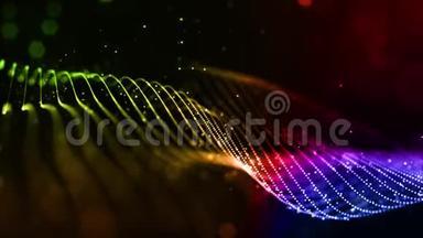 4k循环科幻背景与波克和光效。 渐变色粒子形成线、面、线