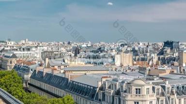 从巴黎的lafayette画廊露台上看到美丽的建筑物的城市景观