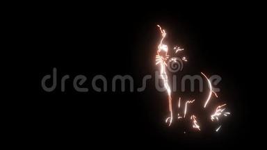 福克斯霓虹灯2d动画黑色背景。 白色和黄色的灯光在右边发光，形成野生动物的身体