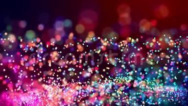 闪烁的魔法，五颜六色的粒子在粘稠的液体中飞翔，为节日的背景发出惊人的闪光