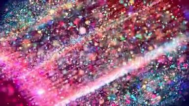 闪烁的魔法，五颜六色的粒子在粘稠的液体中飞翔，为节日的背景发出惊人的闪光