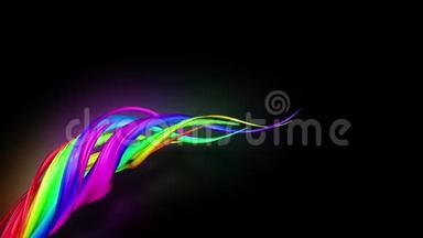 彩色的彩带从镜头前飞过. 流扭曲的彩虹色渐变条纹作为创作背景.. 使用