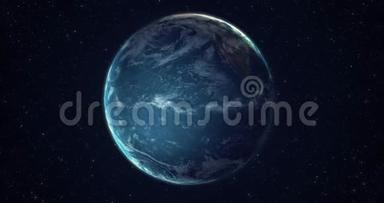 地球在旋转。 4K从外层空间拍摄的3D渲染镜头
