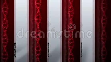 试管中带红血的DNA系统分子.. 验血设备。 循环动画。 医学概念。 三维渲染静脉和一个
