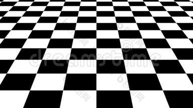 黑白棋盘几何单色瓷砖地板左向右移动，可循环使用