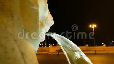 在罗马最美丽的<strong>广场广场广场</strong>上，一头狮子从嘴里喷出水来，这是一个<strong>夜晚</strong>的镜头