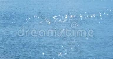 蓝色波浪水背景上闪闪发光的鳍状物。 阳光明媚的大海上美丽的自然图案