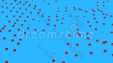 <strong>红色立体</strong>半球在浅蓝色背景上运动.. 动画。 3D渲染
