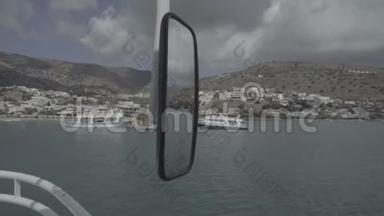 埃隆达湾全景与斯皮纳隆加岛克里特岛，克鲁斯希腊海岸灵感景观，镜子