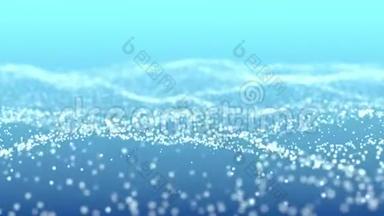 数字蓝波粒子背景。 具有移动和闪烁粒子的抽象背景。 蓝色海洋数码
