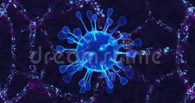 冠状<strong>病毒细胞</strong>COVID-19传染病。 疾病的快速传播.. 高浓度冠状<strong>病毒</strong>.. 3D
