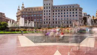加泰罗尼亚广场的时间推移。 加泰罗尼亚广场或加泰罗尼亚广场被认为是<strong>巴塞罗那</strong>的市中心。