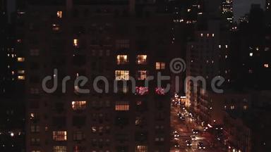 纽约夜间交通街道空中观景跟踪拍摄