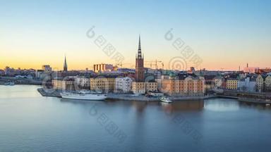 斯德哥尔摩城市景观时间推移视频与Gamla斯坦老城在斯德哥尔摩，瑞典，时间推移4K