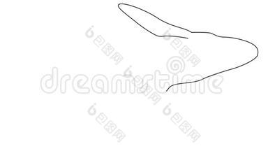 自画简单动画的单连线画鲸。 手工绘图，白线上黑线