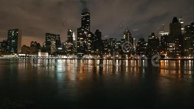 大城市的时间推移-曼哈顿摩天大楼的夜空