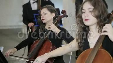 女孩子在管弦乐队中演奏中提琴