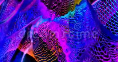 彩色霓虹灯纹理全息箔，波浪壁纸，流体波纹，液态金属表面，深奥的光环光谱