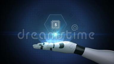 机器人、半机器人手臂上的金融技术图示和各种图形。