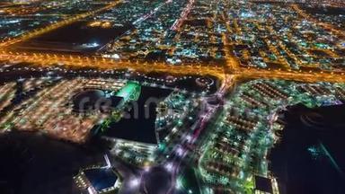 多哈<strong>卡塔尔</strong>从上面的建筑物中看到的<strong>城市</strong>，中东市中心的夜晚灯光