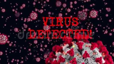 病毒检测文本动画通过病毒或细菌细胞的流动动画
