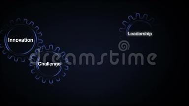 齿轮与关键词，创新，创意，团队合作，领导，挑战，商人触摸屏'；开发'；
