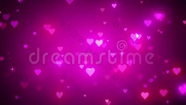 浪漫的粉红色背景，有闪亮的心。 爱的象征。 瓦伦丁`卡。 3D动动画