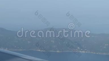 希腊科孚岛Kerkyra的鸟瞰图。 在飞机上飞行