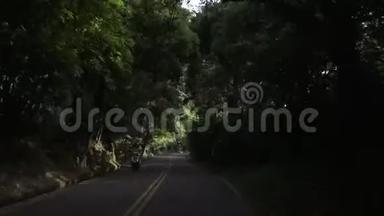 4K驾驶在山路通过森林与转弯在亚洲.