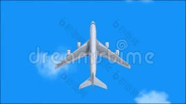 飞机在蓝天的云中飞行，在白天的阳光和云中飞行，飞机，飞机。 夏季