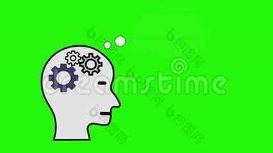 绿色屏幕背景下的思维与理念机器人，人工智能技术理念