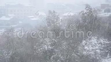 阿尔巴尼亚Shkoder市上空大雪