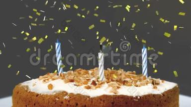 蛋糕上的生日蜡烛和纸屑