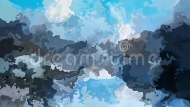 全高清无缝循环视频-水彩颜料液体效果-彩色蓝灰色