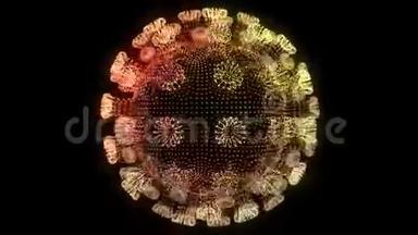3D视图显微镜动画冠状病毒。 无缝环形4k动画