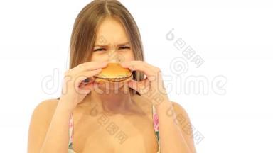 女孩喜欢汉堡和感觉不好