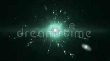动画绿灯和白色星星在黑色背景上点亮闪烁。
