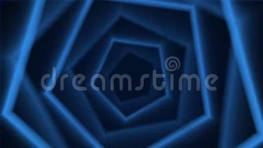 蓝色的多角形迷宫，旋转和形成各种设计。